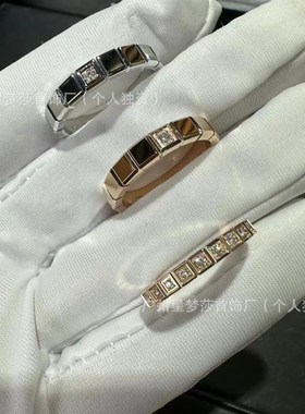 高版本萧家CNC精雕冰块戒指肖邦半钻单钻方形手工镶嵌情侣对戒