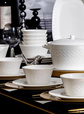 轻奢碟套装家浮雕古典陶感瓷碗餐具高级用饭碗面碗OUM盘组合乔迁