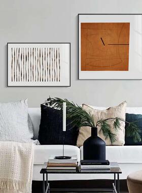 现代抽约象卧室床头装饰简橙色餐厅客厅极挂C103画沙画发简背景墙