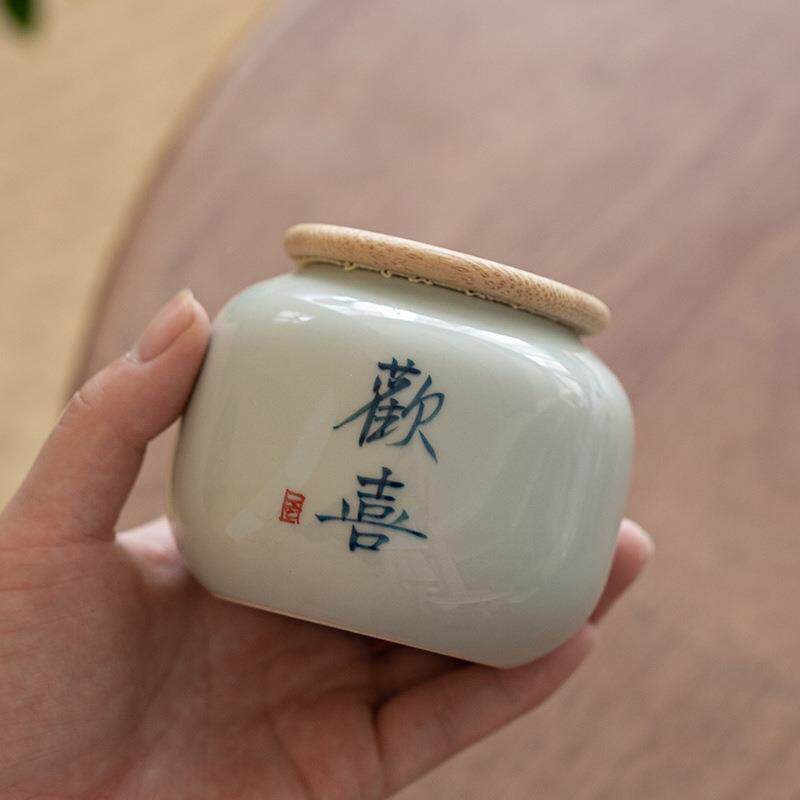 手写釉茶叶罐竹子制密封圈盖密蜜封罐存储罐茶叶色茶仓旅ZH80618