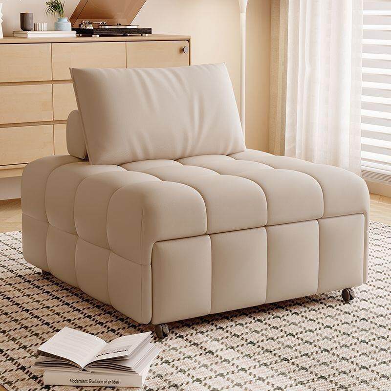 日伸式奶风泡芙沙发床轻奢抽拉式户型多小功能77577卧室缩布油艺