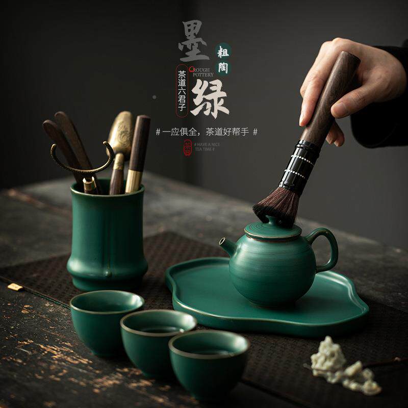 复古陶瓷茶道六刀君子LJZ-2411茶夹茶茶刷套装创意竹整茶道筒节泡