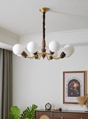 黄新款法式中古风客吊灯厅桃木高级感65116餐厅灯复古胡铜客厅大