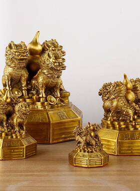 全黄铜品三366火麒麟家麒居公办室玄关火麟装饰铜器摆件