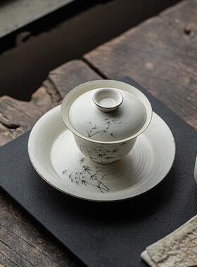 弥言诧寂风粉引干泡壶承复古绘墨竹盖碗小68980茶壶垫点盘茶粗陶