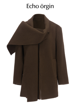 EO设计师品牌多穿造型围巾领大衣简约羊毛大衣女25冬新款毛呢外套