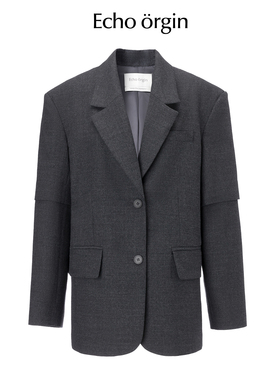 EO设计师品牌绵羊毛解构分割倒T型西装外套女冬新款宽松精英西服