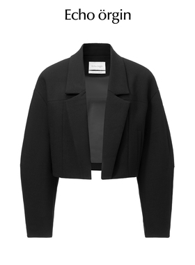 EO设计师品牌复古简约精纺羊毛短外套女冬通勤黑色简约落肩外套