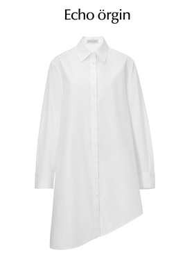 EO设计师品牌全棉不规则设计感简约造型白色气质百搭衬衣叠穿上衣