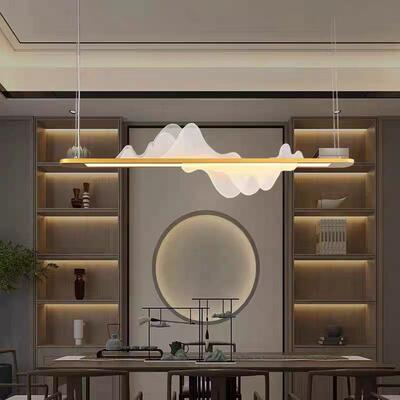 新中式餐厅约山水吊灯禅意风客厅茶室吧茶现代简77818长方形台桌