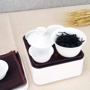旅行茶套具一壶简四杯36935功夫茶盖碗小随身便携约白瓷露营装备