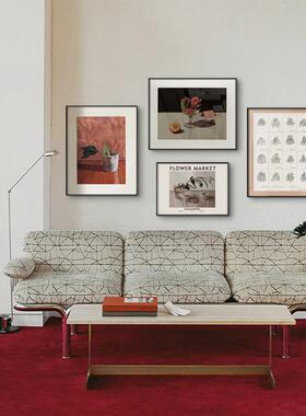 QB202209三物月复桃李北欧古风客厅组挂合画植花卉装饰画抽象线条