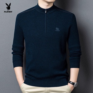 花花公子半拉链立领羊毛衫男100%纯羊毛针织衫中年2025秋季新款