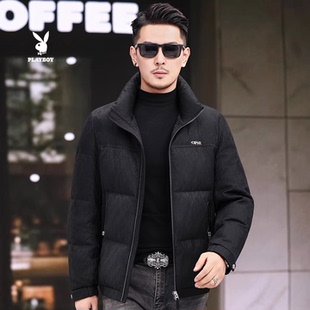 花花公子立领压纹保暖羽绒服 冬季男士商务休闲外套90%绒子含量