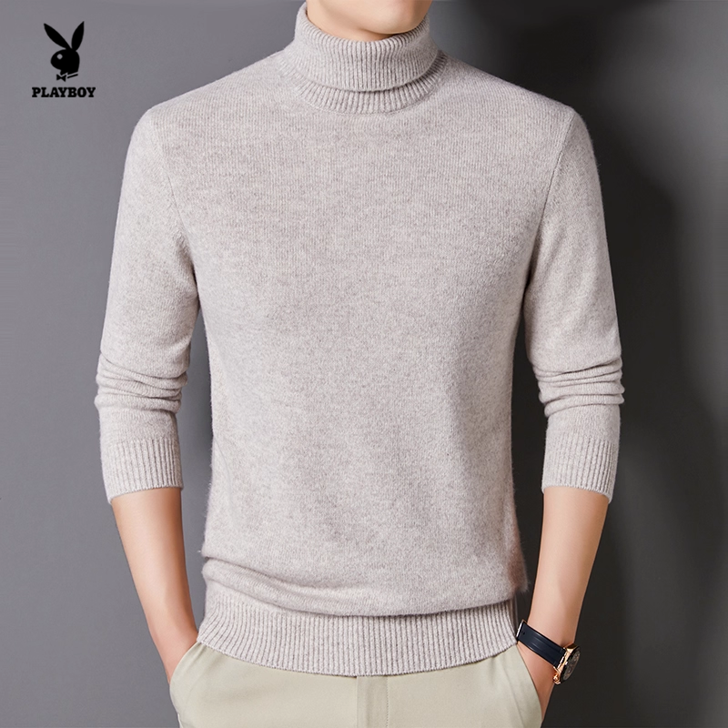 花花公子高领毛衣男100%绵羊毛修身保暖针织衫常规款内搭秋冬装
