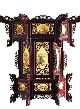 华菲六角宫楼灯黄皮山画古典宫灯灯FEQ笼节庆茶开业装饰羊灯笼吊