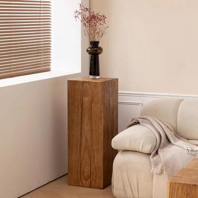 原木关复古玄边几木墩凳民宿店酒方形木桩摆件做BC-0415架旧色花