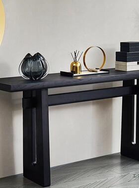 新式实木玄关桌侘边寂条案黑色极简端景MQT台玄关柜靠中墙廊窄走