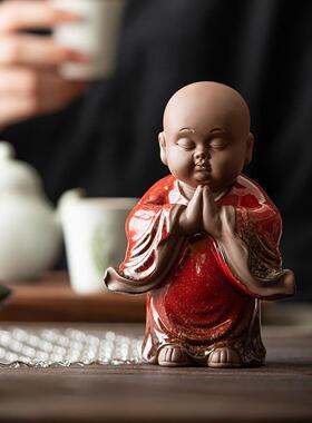 紫砂四小和尚茶宠OXK摆件不看不不说不瓷禅意人物陶茶桌茶台听装