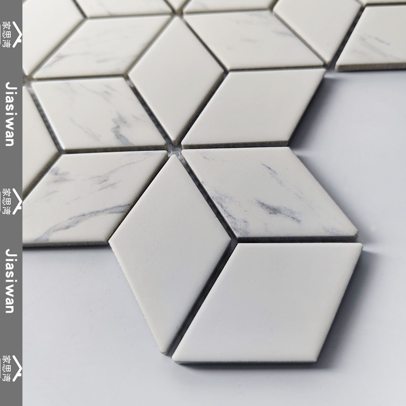 北欧陶瓷马赛g克卫生间背景墙菱形砖浴室地面白色瓷砖六角厨房墙