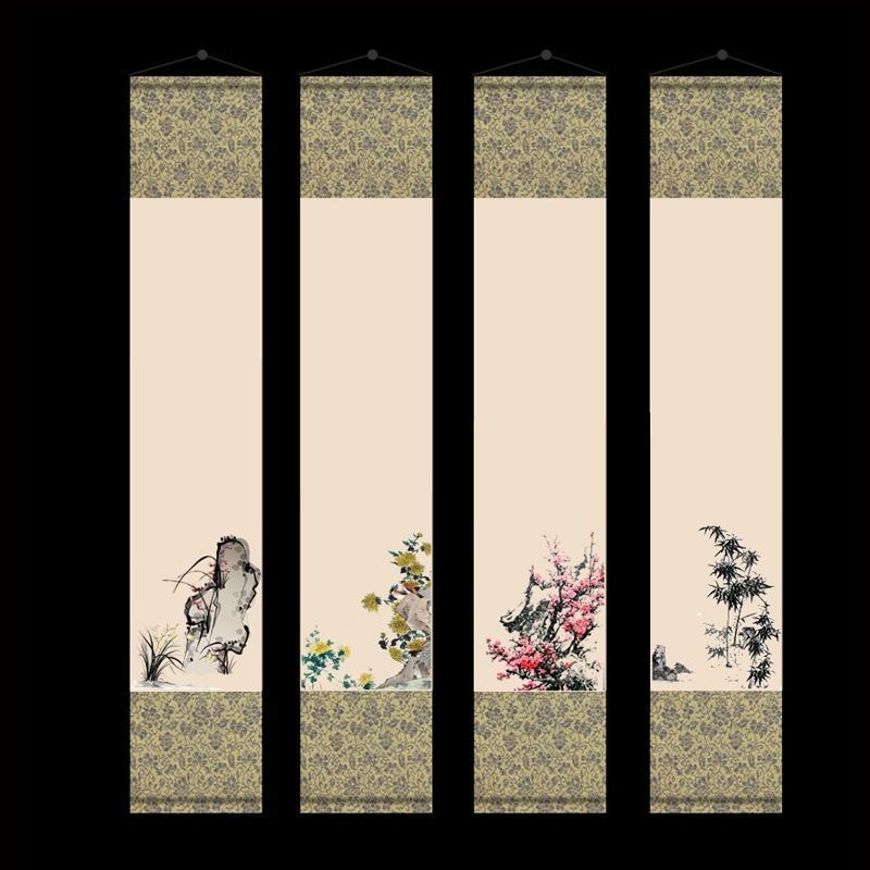 梅兰竹菊空白卷旗o挂卷书法法国画覆古卷挂画吉礼彷古四屏