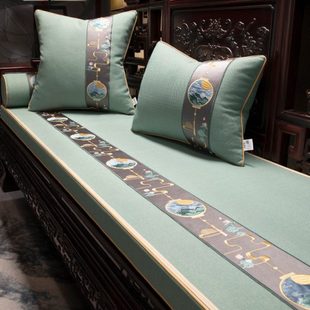 新中式红木沙发垫子老式木家具防滑座垫沙发巾棉麻靠背巾高档定制