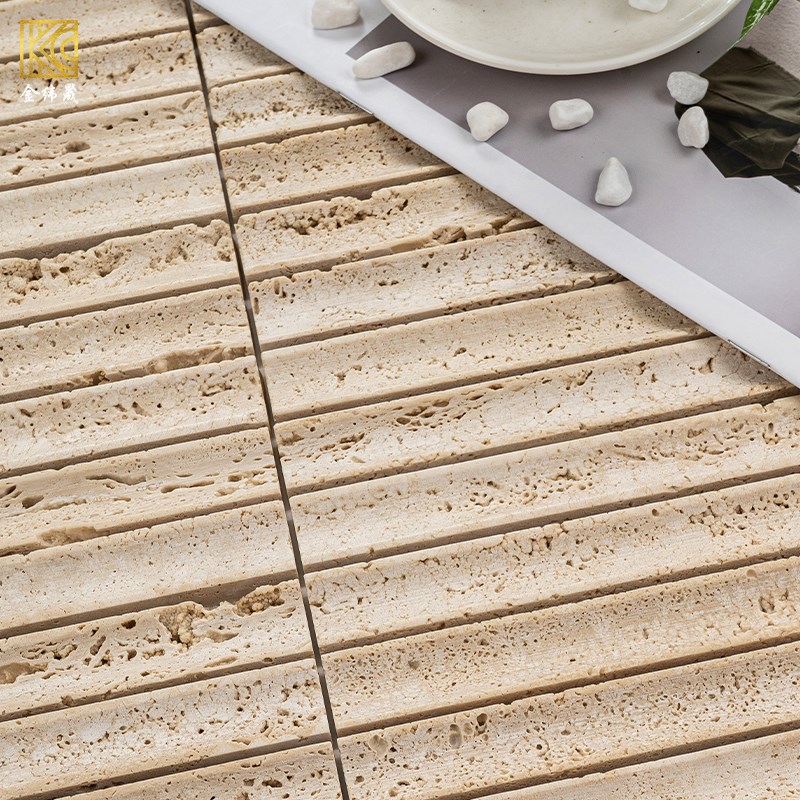 长条复古风e米黄洞石马赛克月牙凹凸面浴室餐厅厨房背景墙民宿瓷