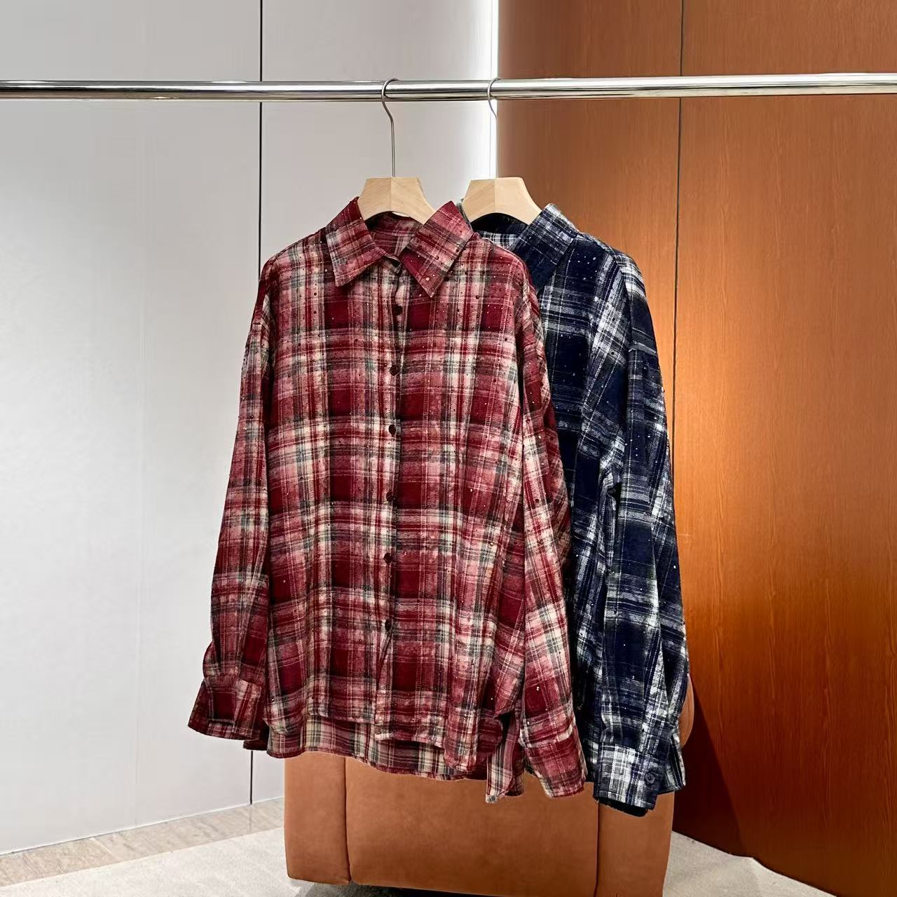 【妍妍粉丝专享】2025新款复古格子衬衫ONSC2075115706