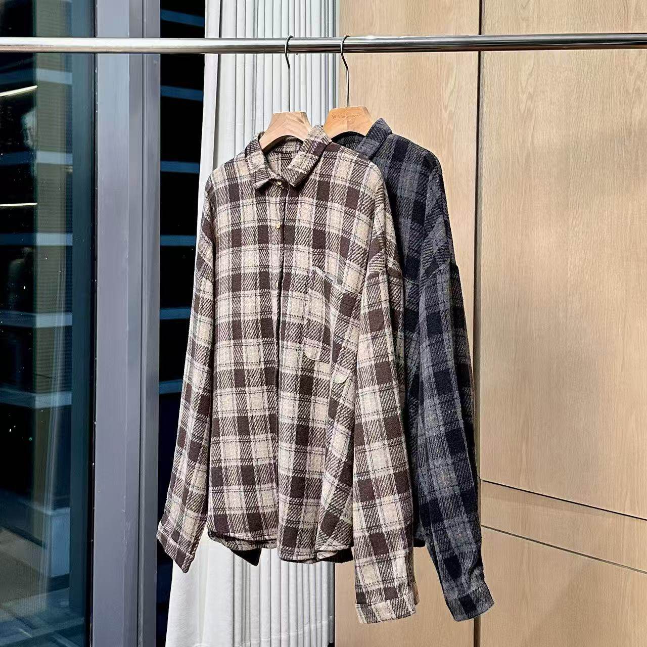 【妍妍粉丝专享】25新款oversize风复古格子衬衫ONWM2045115729