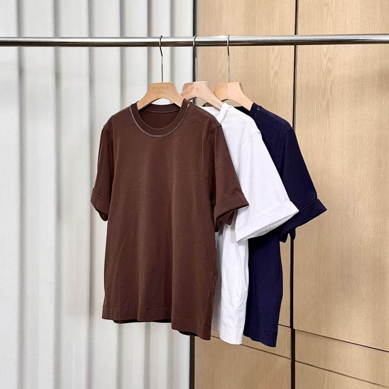 【妍妍粉丝专享】春夏新款圆领短袖正肩纯色T恤ONST04626023