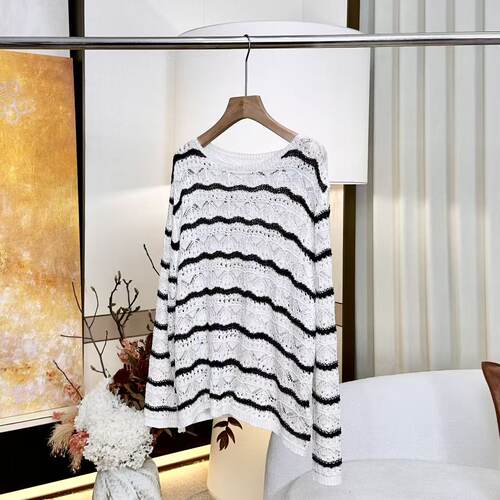 【妍妍】亚麻/莱赛尔天丝 立体钩花镂空针织衫ONSC242636243