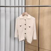 复古翻领绞花针织开衫 法式 毛衣ONSM90615928 妍妍粉丝专享