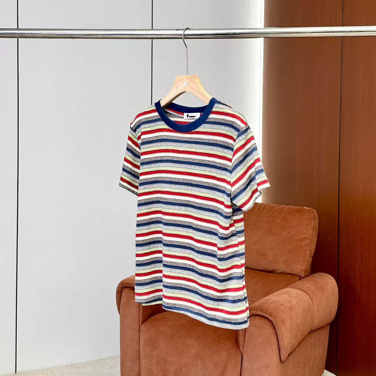 【妍妍粉丝专享】26新款复古撞色条纹提花短袖T恤ONST231636136