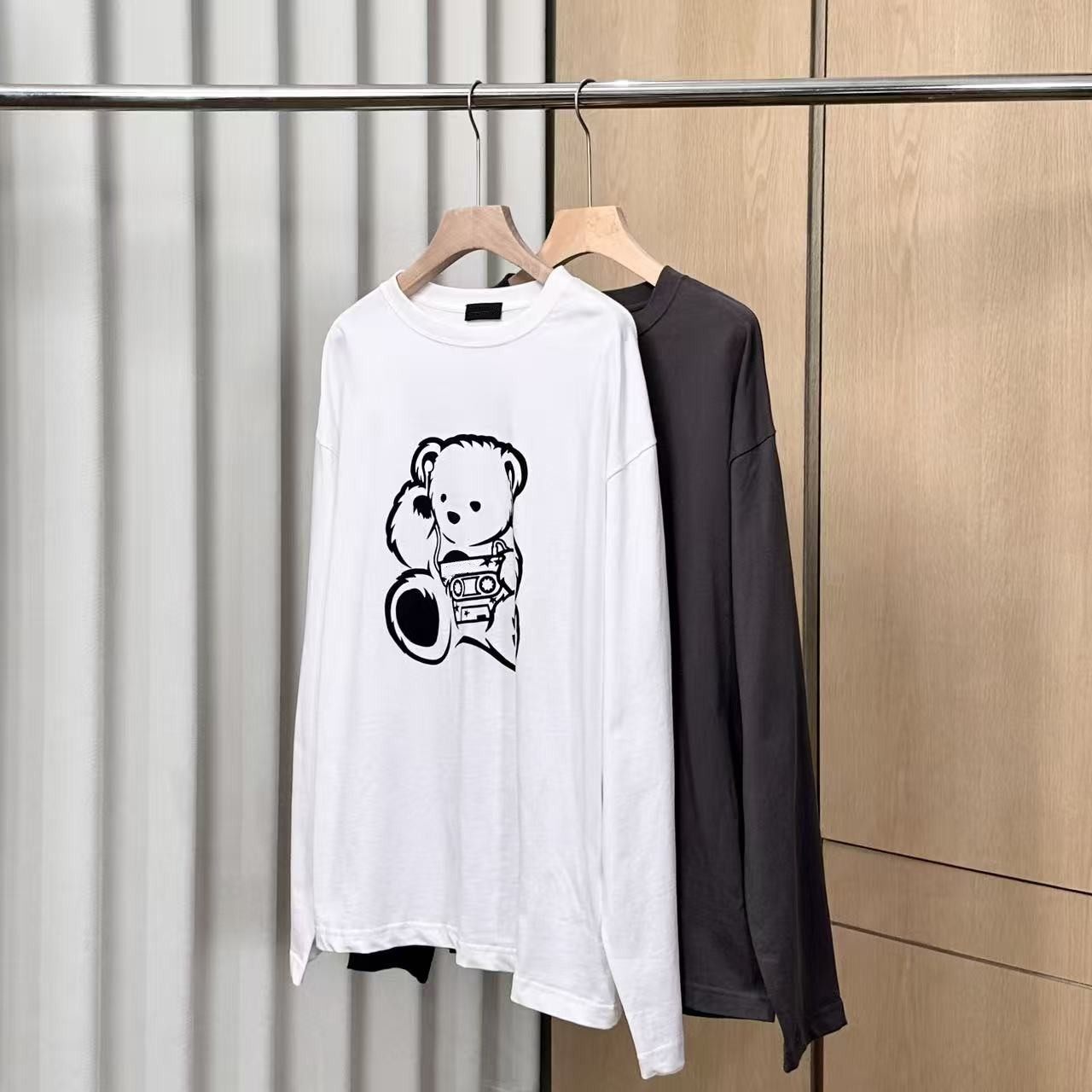 【妍妍粉丝专享】潮牌小熊印花男女同款长袖T恤上衣ONST285125849
