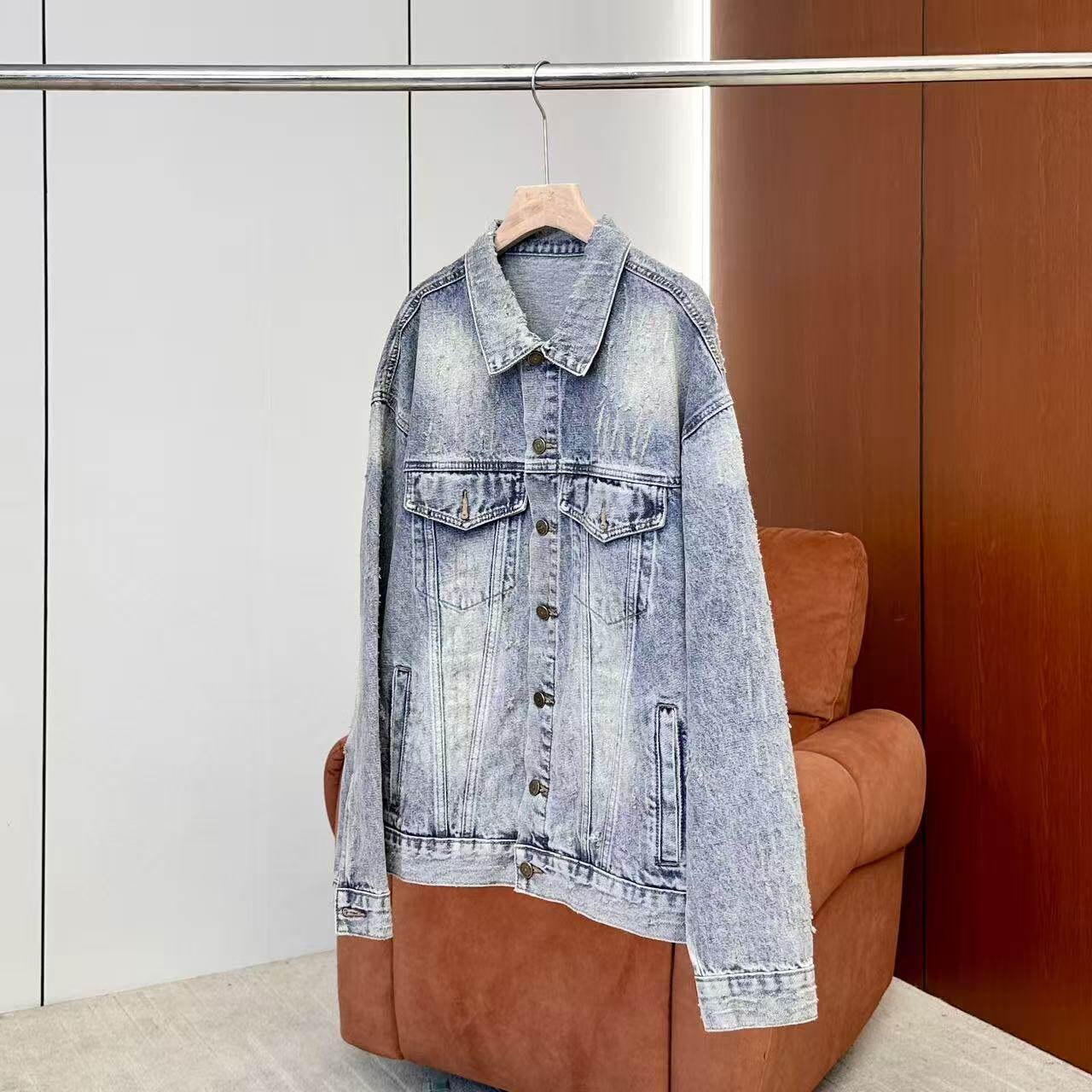 【妍妍粉丝专享】26新款复古水洗做旧磨破牛仔外套ONWN220636132