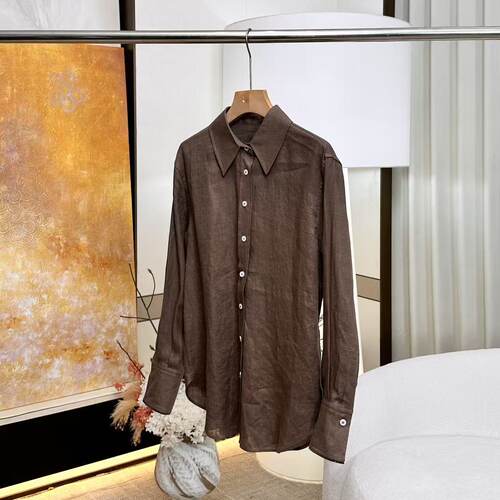 【妍妍粉丝专享】26春季新款老钱风翻领透气亚麻衬衫ONSC04636062