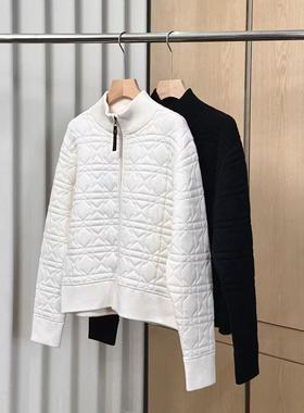 【妍妍粉丝专享】百搭立领拉链针织开衫菱格纹外套ONWM245125866