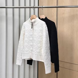 菱格纹外套ONWM245125866 百搭立领拉链针织开衫 妍妍粉丝专享