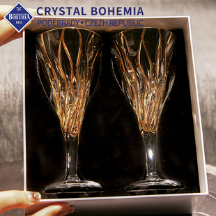捷克BOHEMIA进口高档描金红酒杯轻奢家用水晶玻璃高脚杯一对礼盒