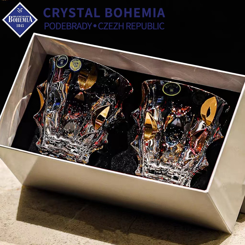 捷克进口BOHEMIA水晶玻璃洋酒杯手工描彩威士忌酒杯高端水杯酒具