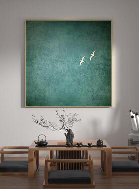 中式装饰画蓝色极简抽象留白飞鸟轻新奢客厅玄关挂背景画方壁HPJ