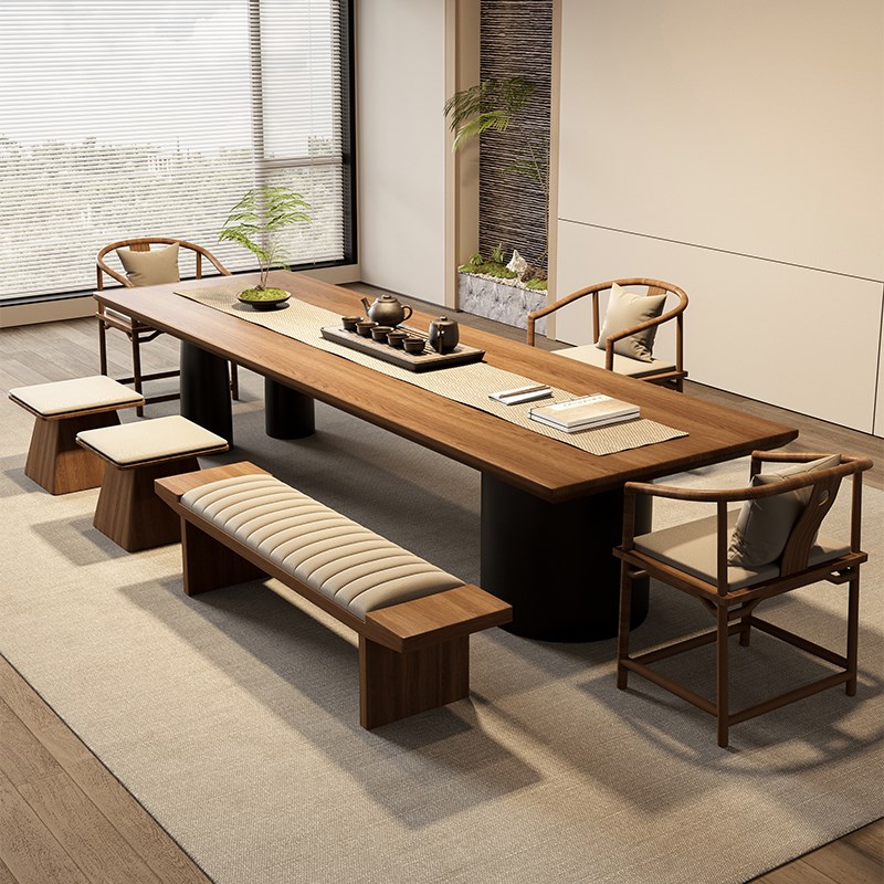宋代美学茶桌椅组合现代简约实木大板茶台办公室P轻奢高级感2025