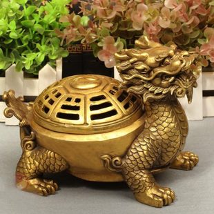 黄铜香炉龙龟香炉摆件开盖黄铜香炉紫铜色龙龟香炉家居公室摆件