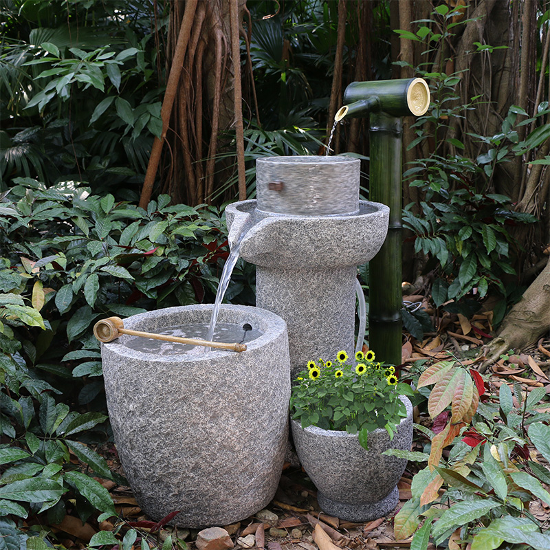 庭院花园大型竹i子石磨假山流水喷泉景观户外阳台田园装饰水景摆