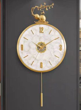 时光新中式挂钟家用客厅现代轻奢黄铜钟表简约葫芦装饰时钟8034T