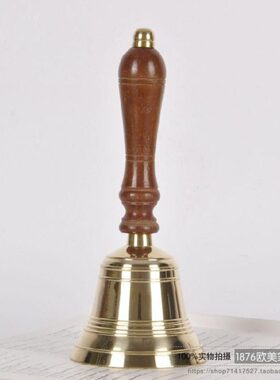 印度进口黄铜手工实木手把摇铃 样板间桌面摆件 电影摆设道具