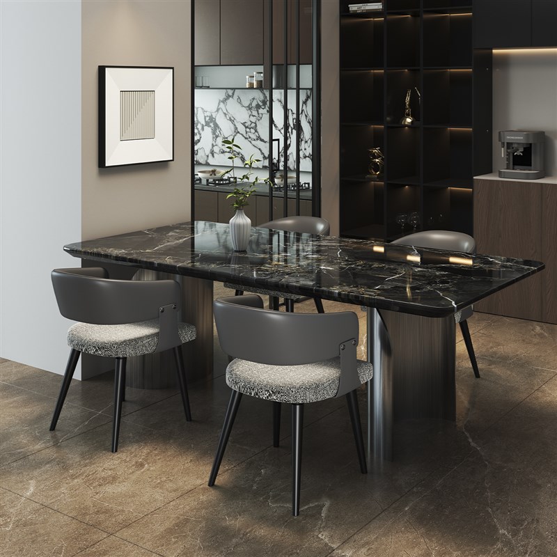 意式极简小户f型长方形家用客厅现代简约大理石餐桌轻奢不锈钢桌