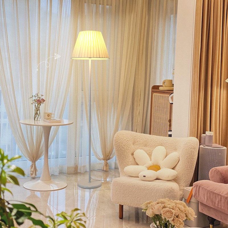 落地灯客厅温馨装饰卧室床头灯具现代简约北欧百褶Y立式台灯1
