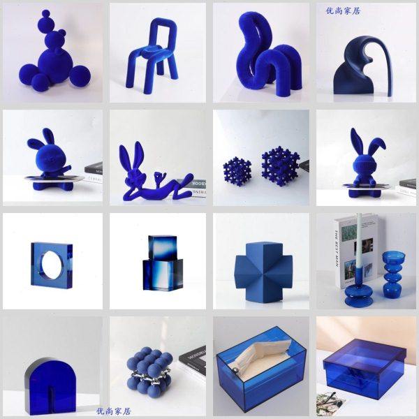 现简约创意蓝色饰品摆件样板房售楼处桌面茶几书架茶几蓝色系列,饰品/流行首饰/时尚饰品新,摆件,淘宝优惠券,粉丝福利购,淘宝优惠卷