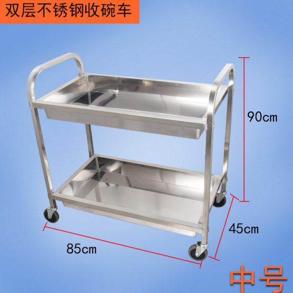 加厚不锈钢二层收餐车移动收集车收碗餐车食堂酒店餐具手动小推车